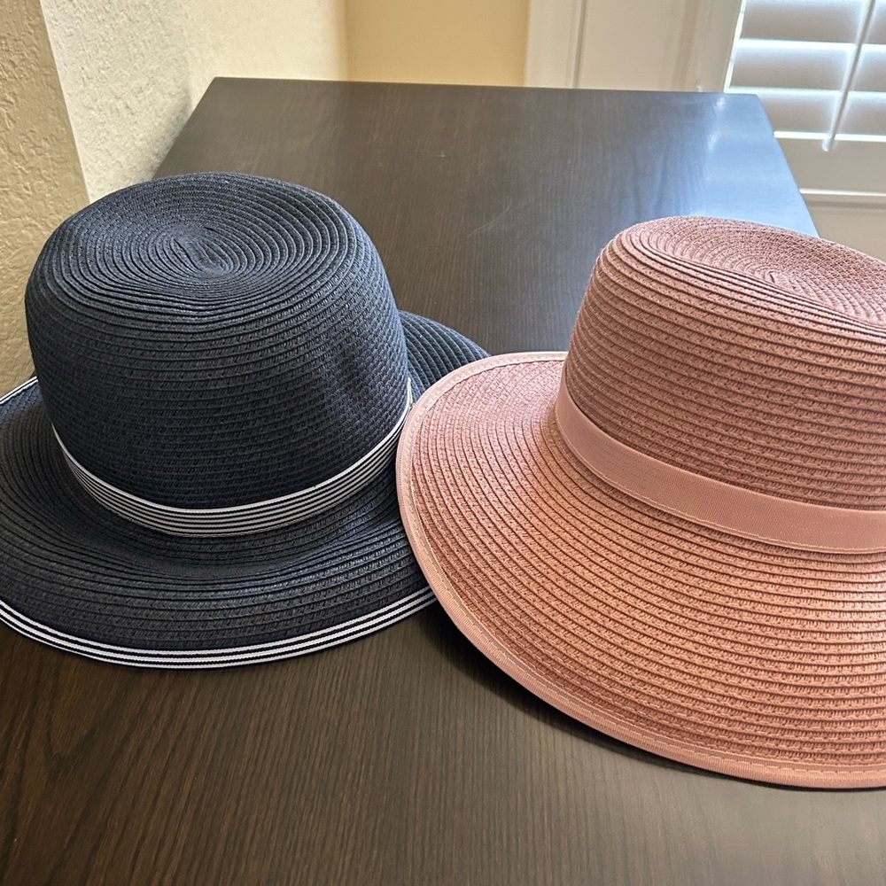 Sun Hats Lands End Face Saver Sun Hat Navy & Mauve L/XL TWO HATS